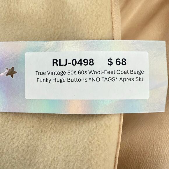 True Vintage 50s 60s Wool-Feel Coat Beige Funky Huge Buttons *NO TAGS* Apres Ski - Picture 7 of 8